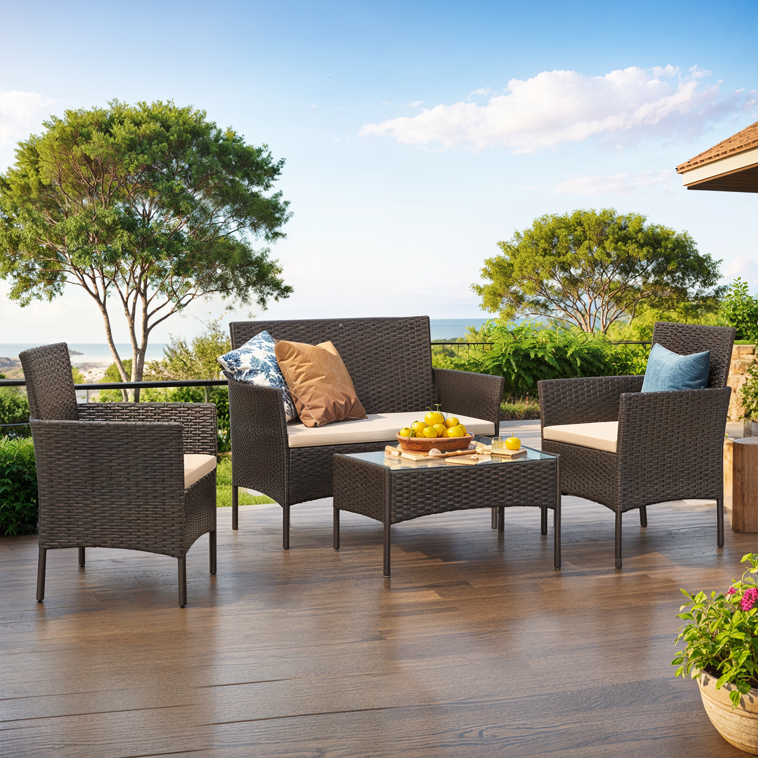 TEMU Balcony Furniture Set, Garden Furniture Set, Pe Poly Rattan Lounge Set, Outdoor Patio Furniture For Terrace And Garden