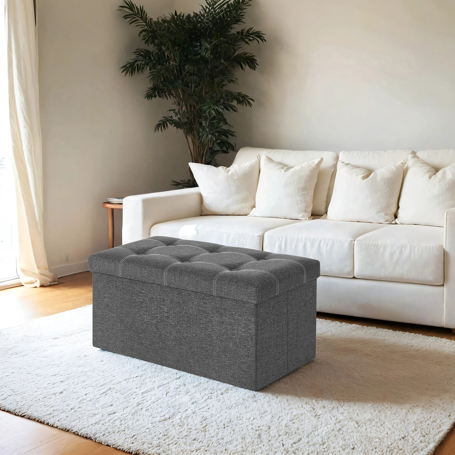Storage Bench, Storage Stool, Folding Stool, 76 X 38 X 38 Cm, Linen Cover, For Bedroom, Hallway