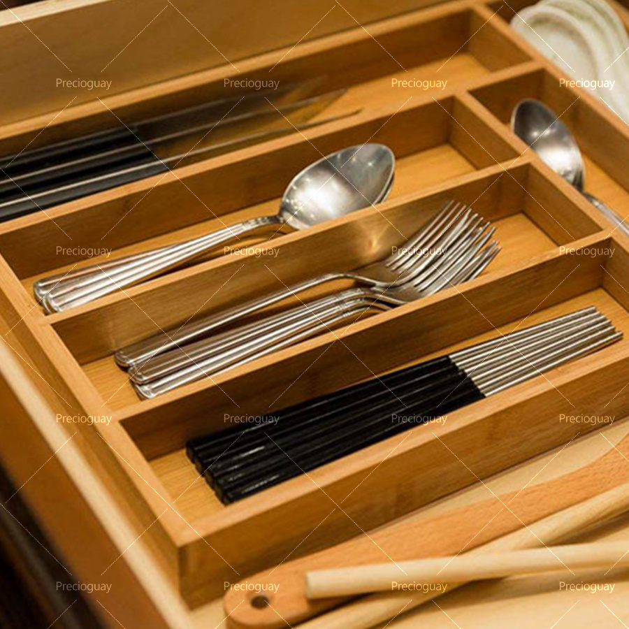 TEMU Organizador de cajones de cocina de, soporte para utensilios y bandeja de cubiertos con separadores ranurados