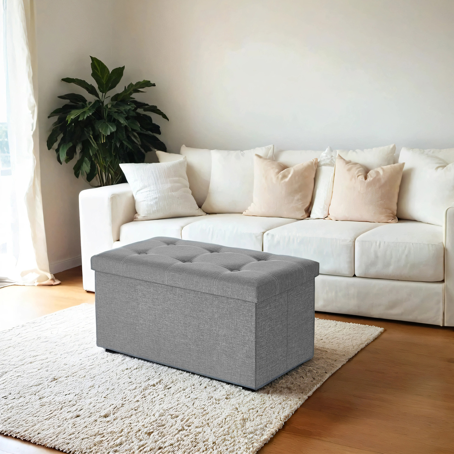 Storage Bench, Seat Chest, Folding Stool, 76 X 38 X 38 Cm, Linen Cover, For Bedroom, Hallway
