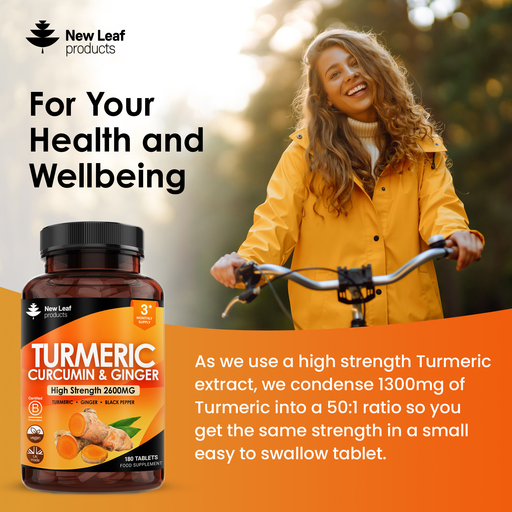 Turmeric Supplements Ginger & Black Pepper Turmeric Tablets 95% Curcumin (3 month supply