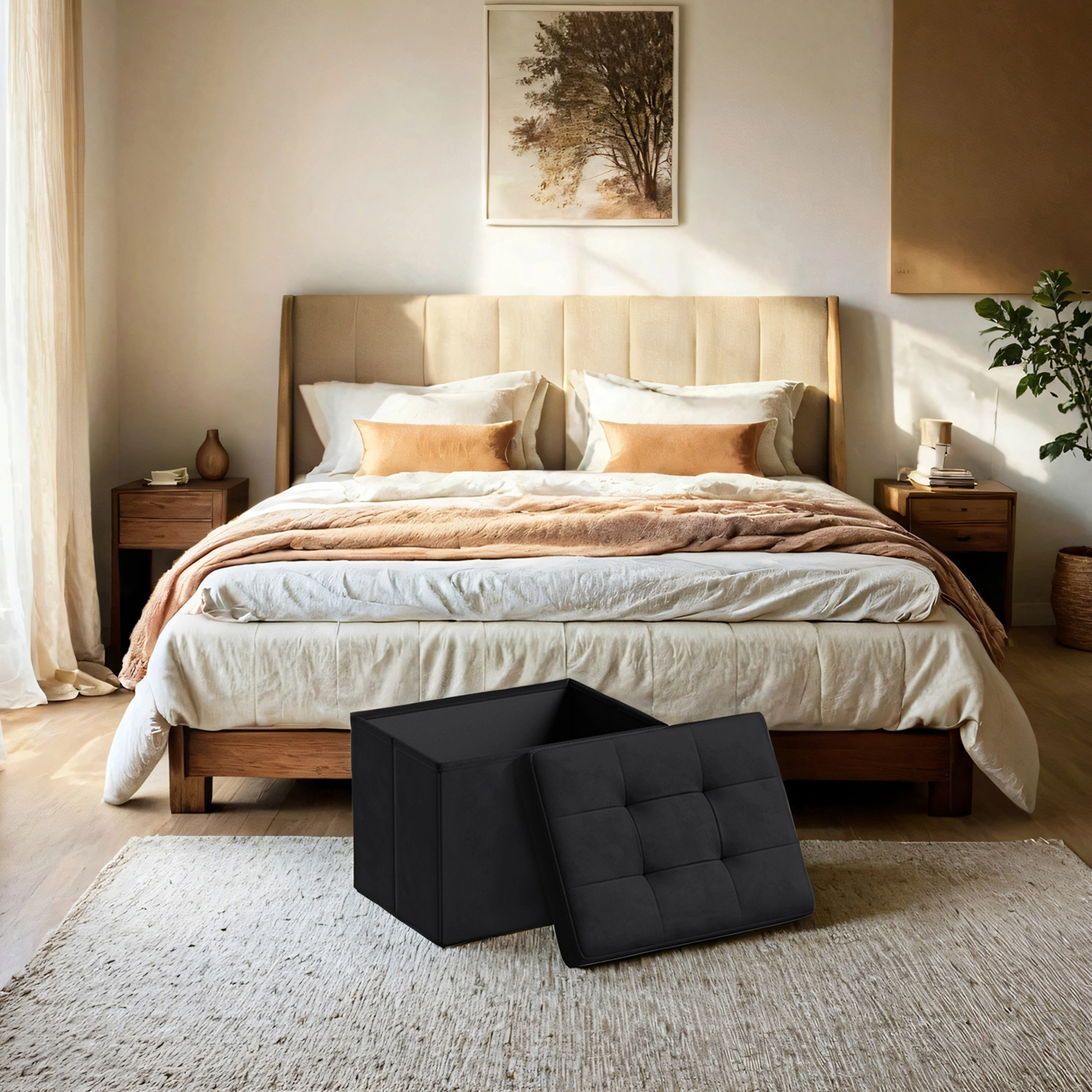 Velvet Storage Stool With Lid, Foldable Footstool With Storage Compartment, For Entryway