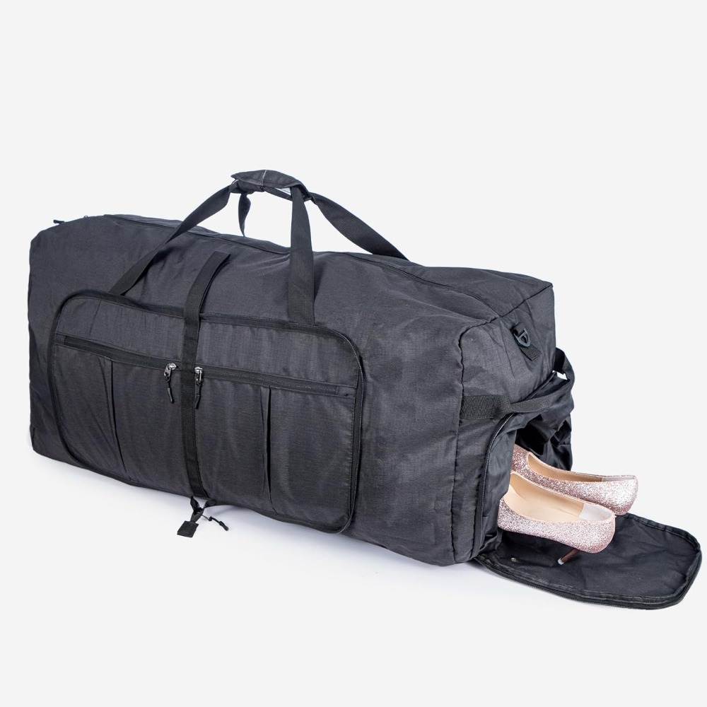 TEMU Foldable Travel Duffel Bag Travel Bag With Shoe Compartment Folding Travel Bag Sports Gym Bag Black