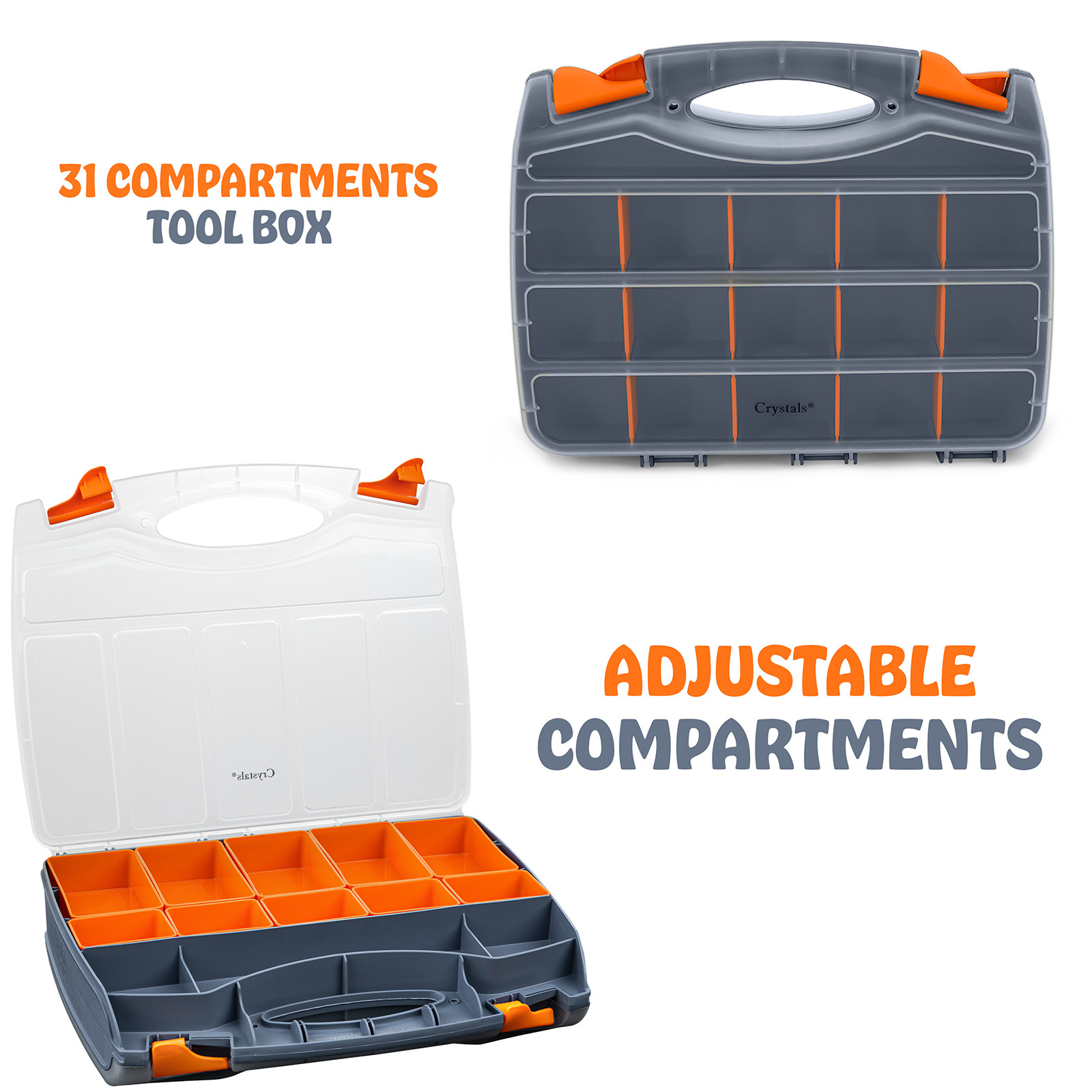 TEMU Double Side Tool Storage Box, 31 Compartment Hardware Box Storage, Lockable Large Box With Removable Plastic Partition, For Screws, Nuts, Tool