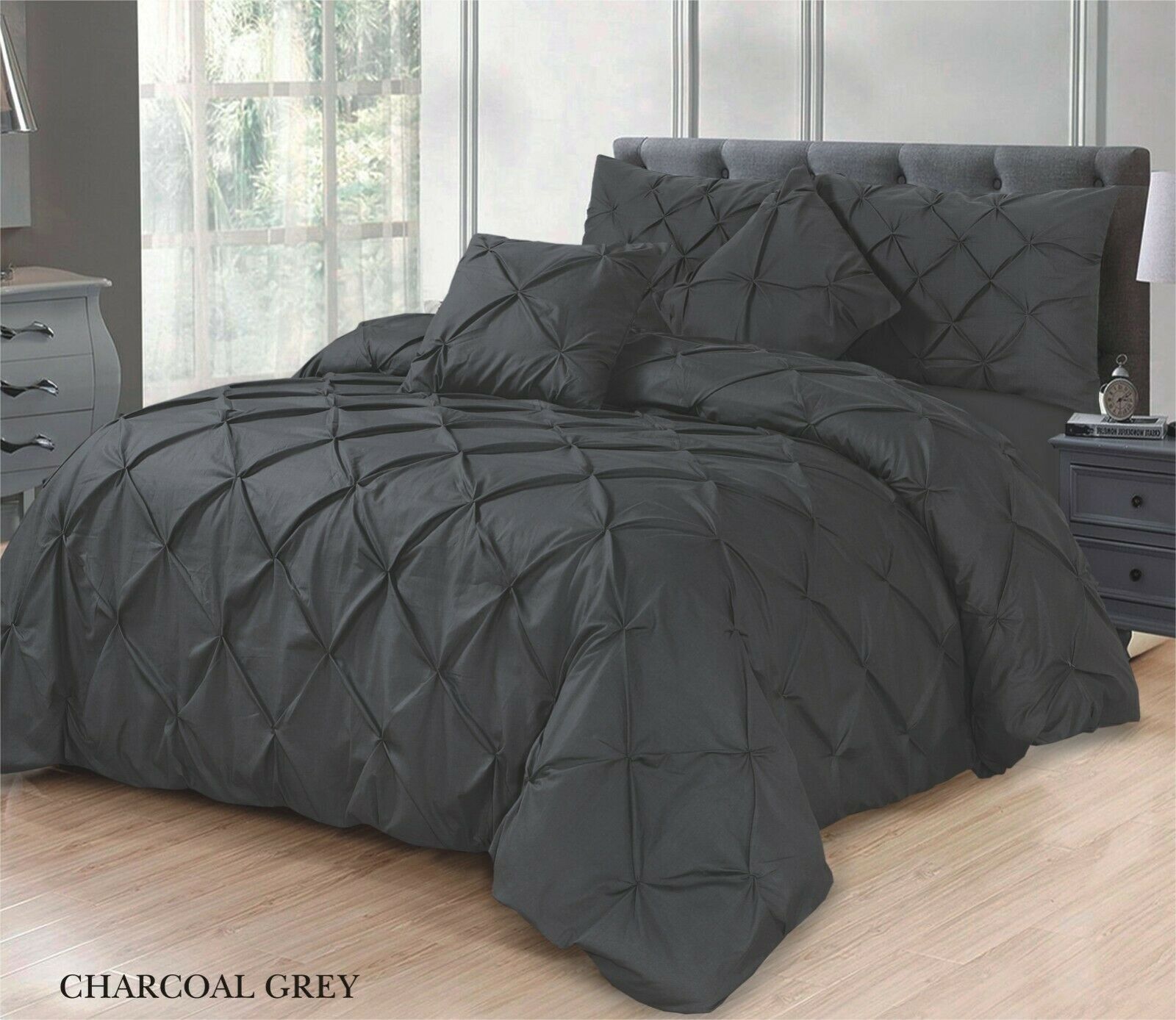 PINTUCK PLEATED ALFORD EGYPTION COTTON MIX DUVET COVER WITH PILLOW CASEA ALL SIZES SINGLE DOUBLE KING SUPER KING