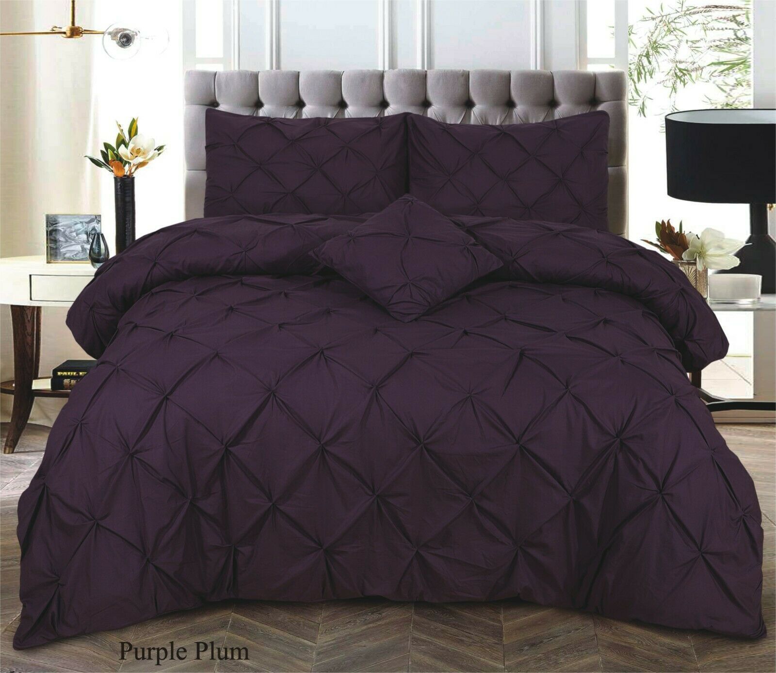 PINTUCK PLEATED ALFORD EGYPTION COTTON MIX DUVET COVER WITH PILLOW CASEA ALL SIZES SINGLE DOUBLE KING SUPER KING