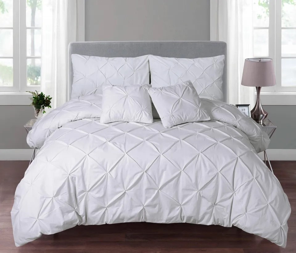 PINTUCK PLEATED ALFORD EGYPTION COTTON MIX DUVET COVER WITH PILLOW CASEA ALL SIZES SINGLE DOUBLE KING SUPER KING
