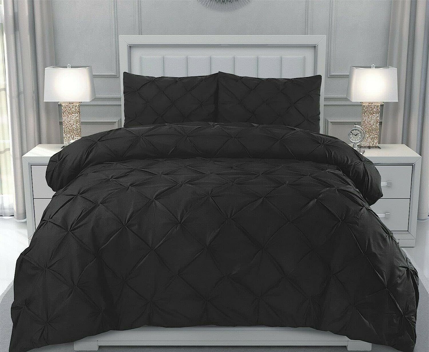 PINTUCK PLEATED ALFORD EGYPTION COTTON MIX DUVET COVER WITH PILLOW CASEA ALL SIZES SINGLE DOUBLE KING SUPER KING