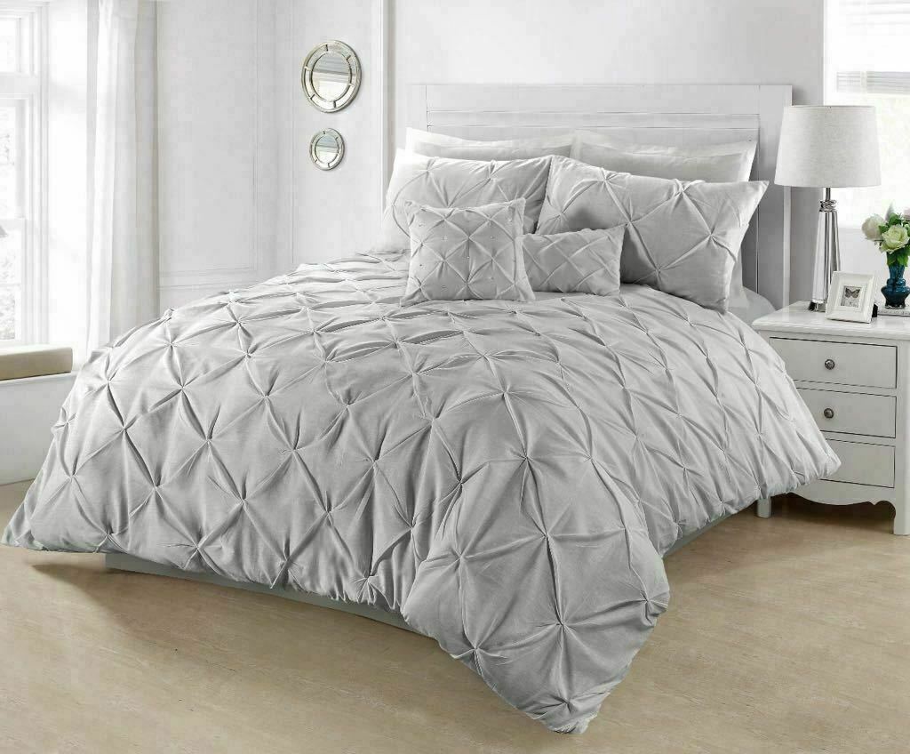 PINTUCK PLEATED ALFORD EGYPTION COTTON MIX DUVET COVER WITH PILLOW CASEA ALL SIZES SINGLE DOUBLE KING SUPER KING