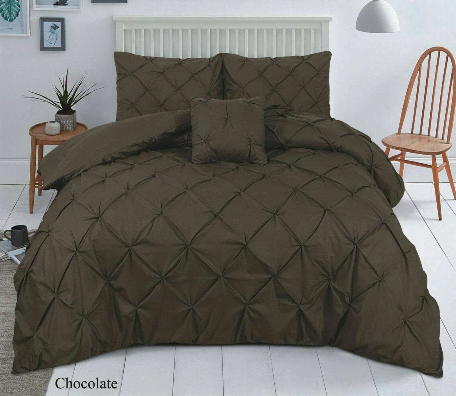 PINTUCK PLEATED ALFORD EGYPTION COTTON MIX DUVET COVER WITH PILLOW CASEA ALL SIZES SINGLE DOUBLE KING SUPER KING