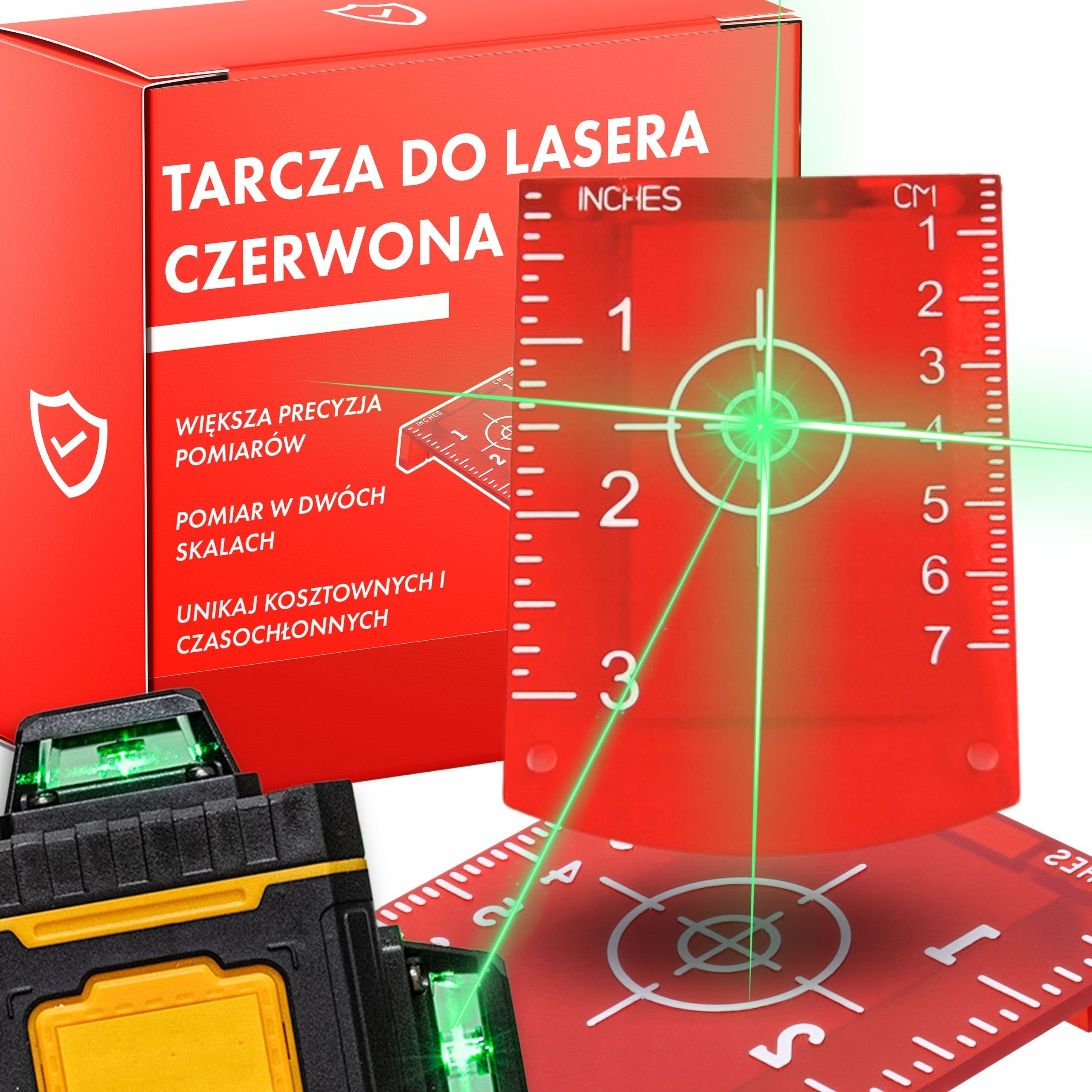 E-shop ZIELFELD FÜR LASER-WASSERWAAGE GRÜN|ROT MAGNETISCHE PLATTE, PRÄZISE, MIT STÄNDER, SKALA IN ZENTIMETERN UND ZOLL