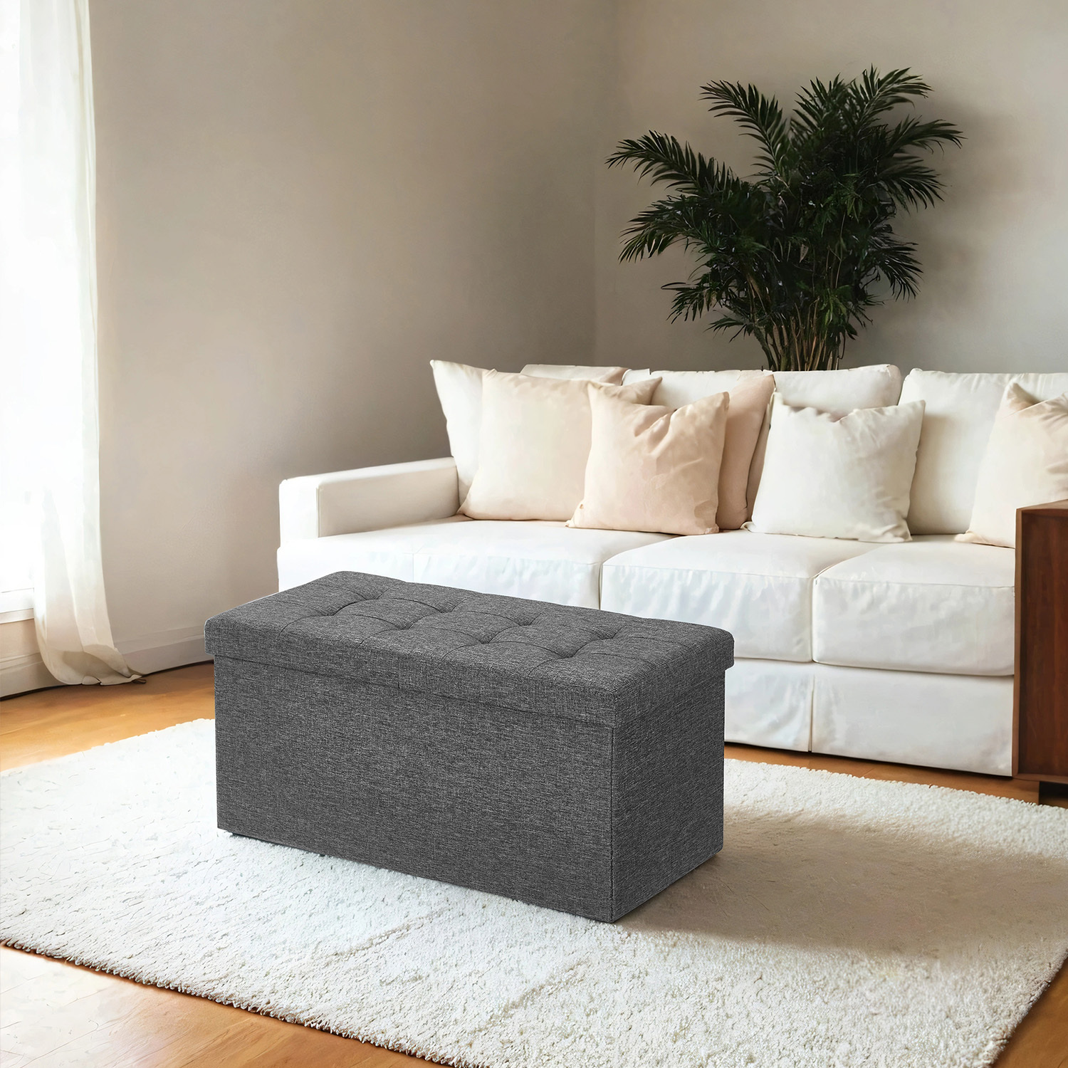 TEMU Storage Bench, Folding Seat Chest, Storage Box, 38 X 76 X 38 Cm, Folding Lid, Load Capacity Up To 300 Kg, Slate Gray