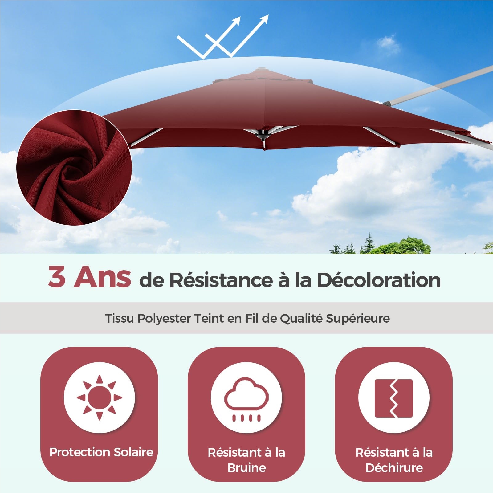 Deportee Umbrella Φ339CM, Round Garden Parasol with Cross Base, Inclinable Parasol with 5 Angles And Adjustable Heights, Eccentric Rotating 360° Umbrella with Handle And Double Roof