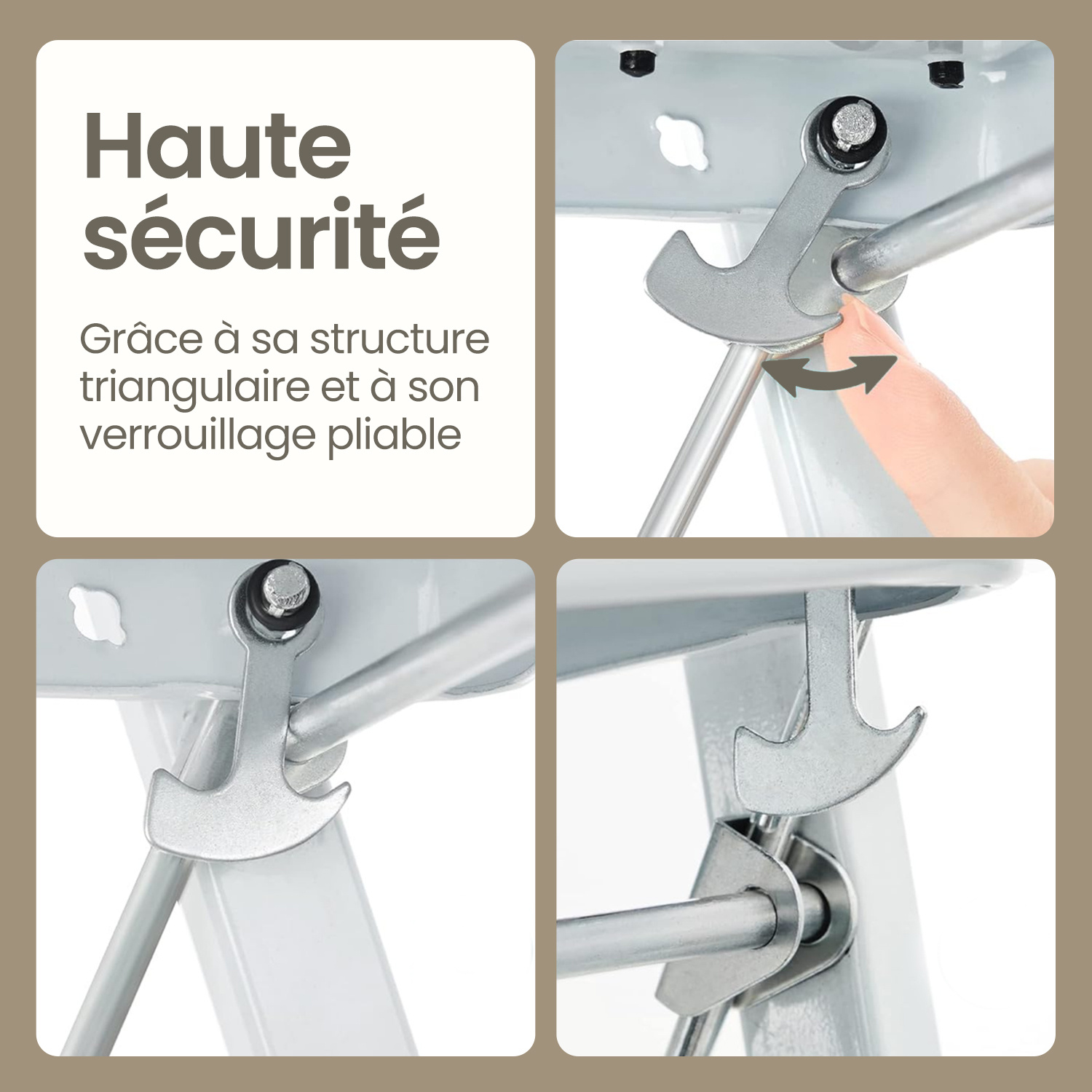 Escabeau 3 Marches, Pliant, Supporte Jusqu'à 150 kg, Verrou de Sécurité, Rangement Gain de Place