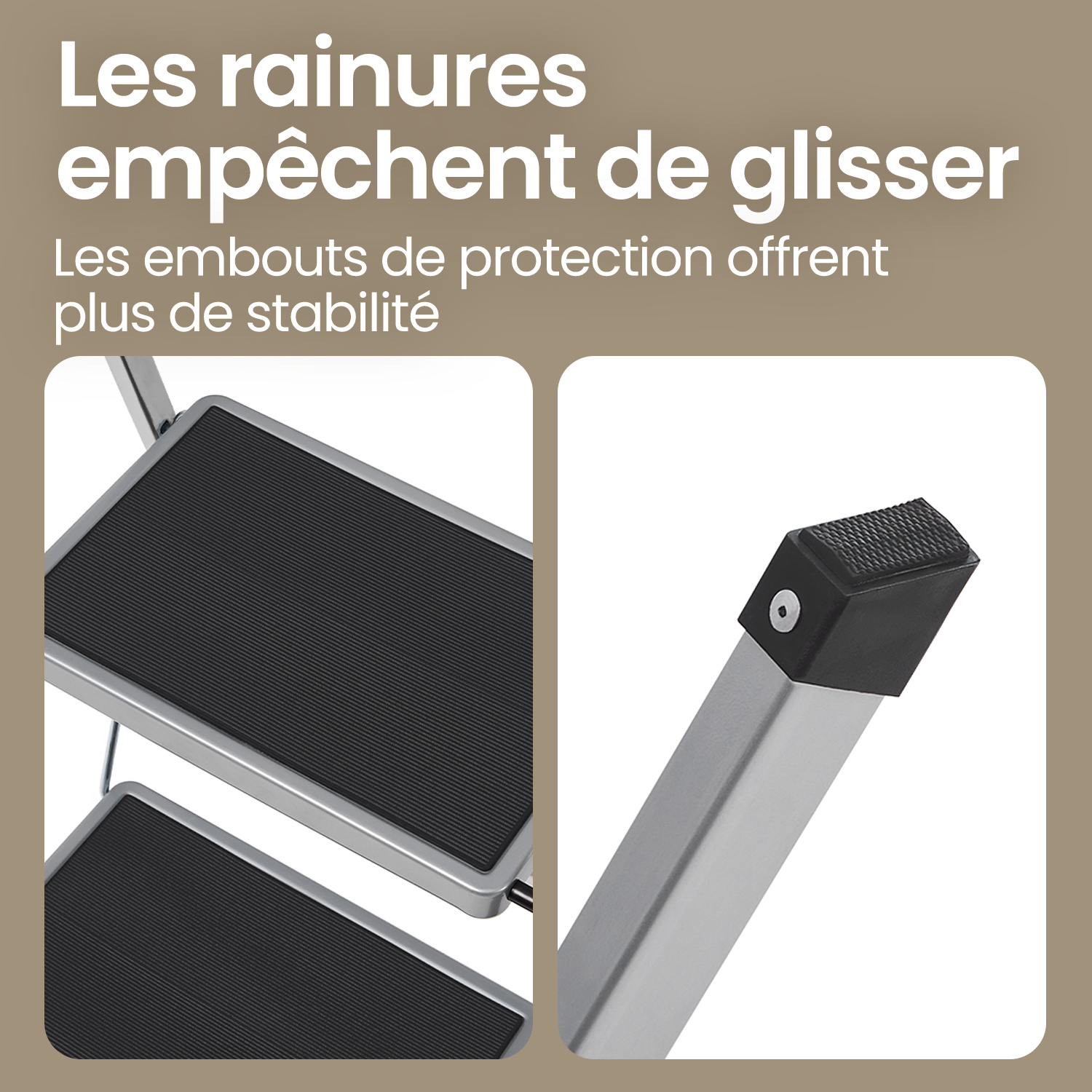 Escabeau 3 Marches, Pliant, Supporte Jusqu'à 150 kg, Verrou de Sécurité, Rangement Gain de Place