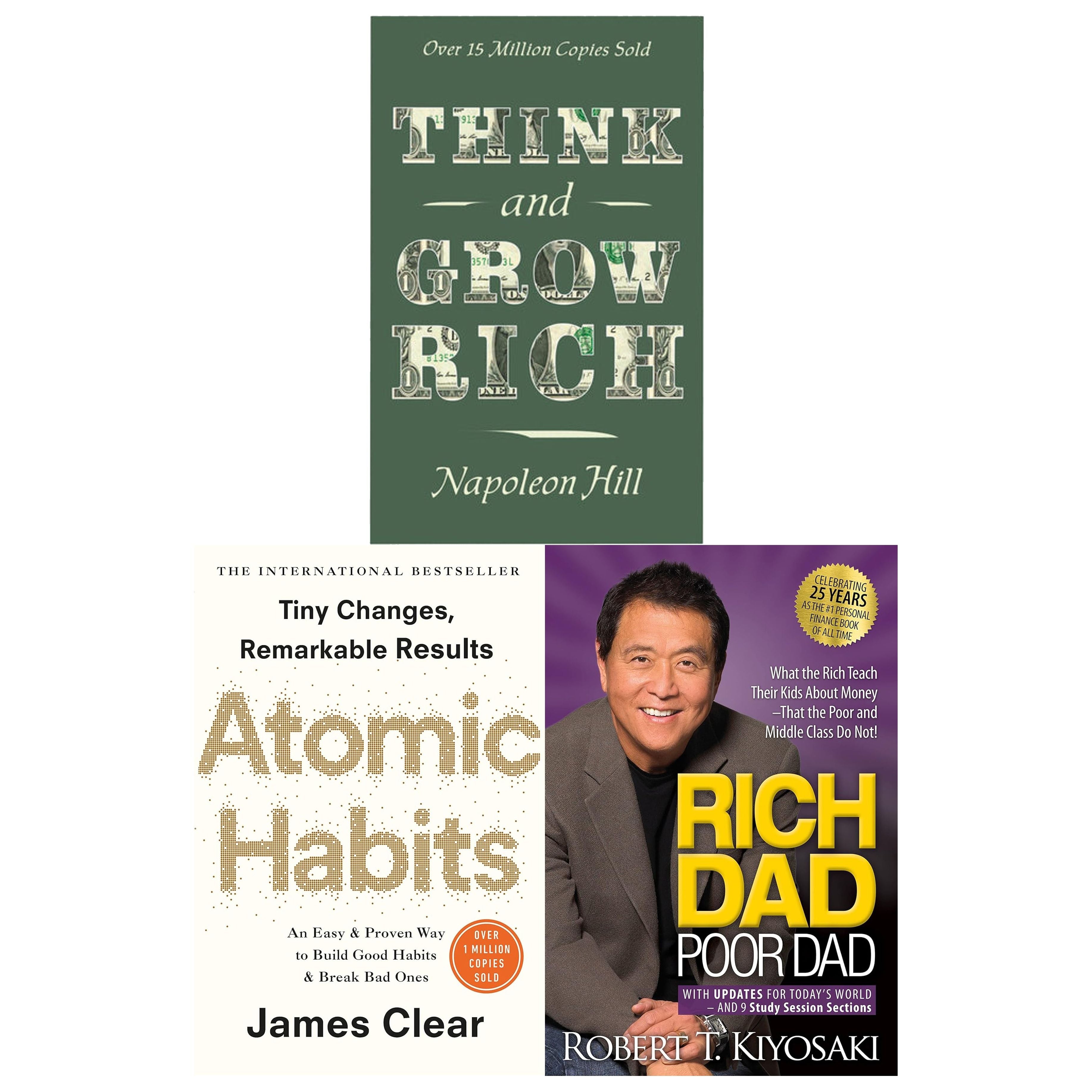 TEMU Think And Grow Rich, Rich Dad Poor Dad And Atomic Habits 3 Books Collection Set