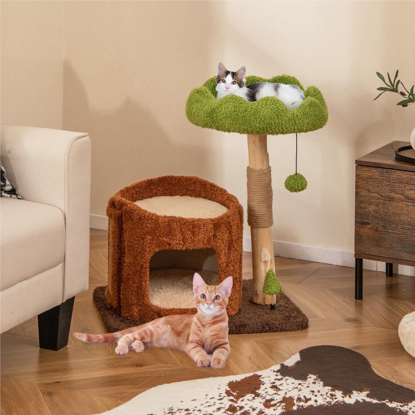 rattan katzenbaum kratzbaum ktzchen mbel mit katzenhhle ballspielzeug  sisal weiche plsch pe hhe 108 cm braun+beige | Mit Temu Geld | Temu