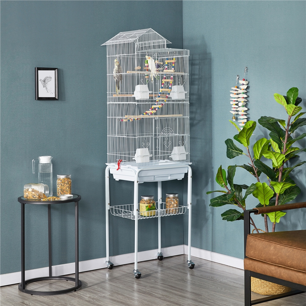 Costoffs Bird Cage With Metal Stand Mobile Bird Aviary Parakeet Canary Cage On Wheels