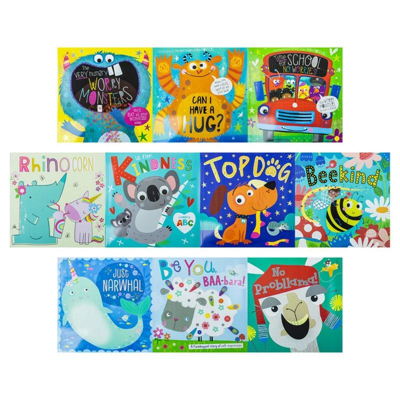 TEMU Very Hungry Worry Monster Behaviour And Emotions Library 10 Book Set Collection (can I Have A Hug?, Time For School No Worries, Bee Kind, Be You