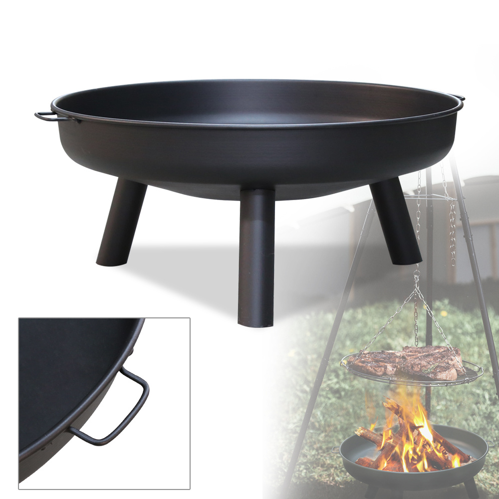 TEMU Fire Bowl Diameter 82.5 Cm Large Fire Pit With 3 Removable Legs And Handles, Fire Bowls Fire Basket For Outdoor Patio Balcony Garden Fire