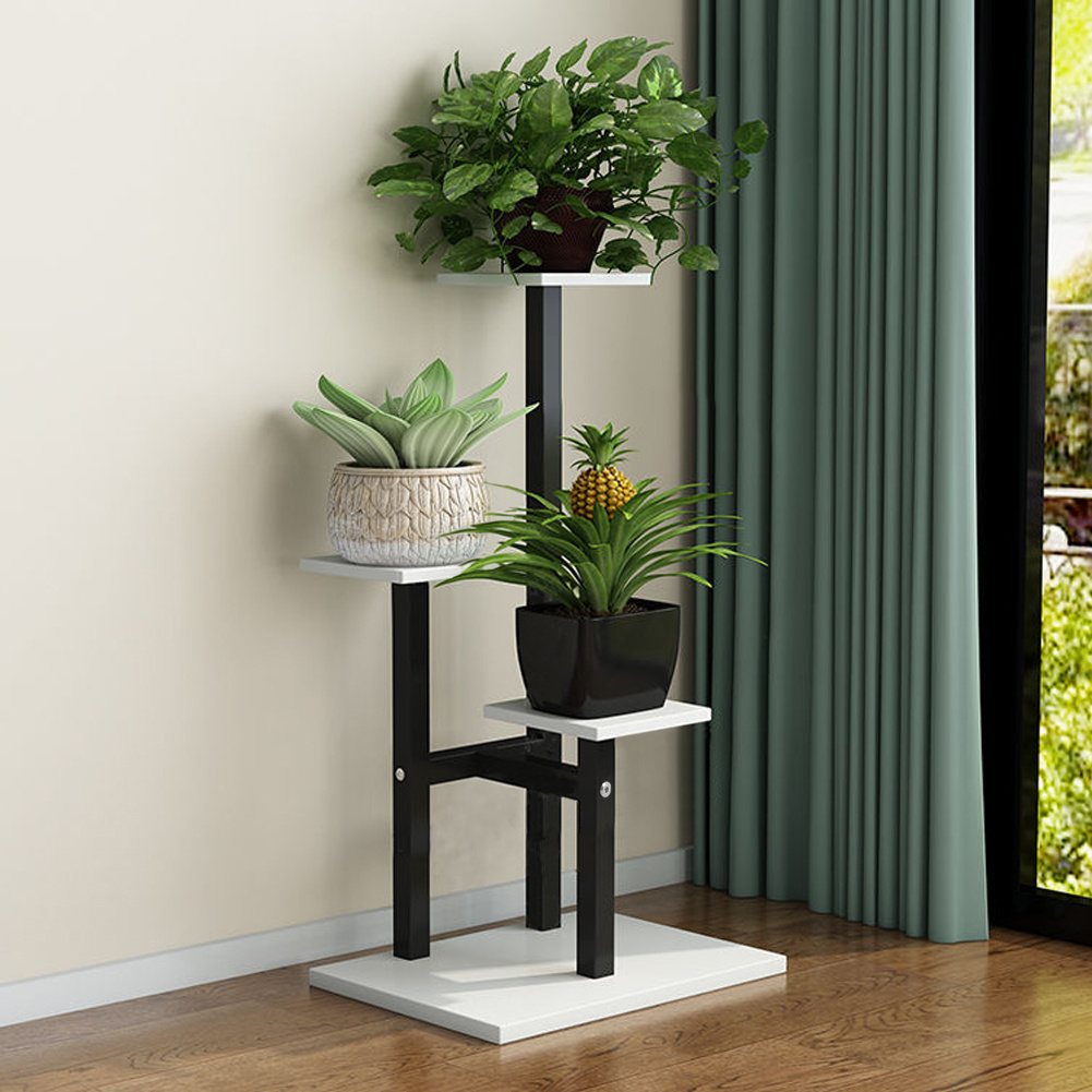 TEMU 1pc Balcony, Living Room Floor, Vertical Flower Rack, Stepped Plant Rack, Living Room Flower Pot Rack, Black Bracket, White Flat Plate, Size