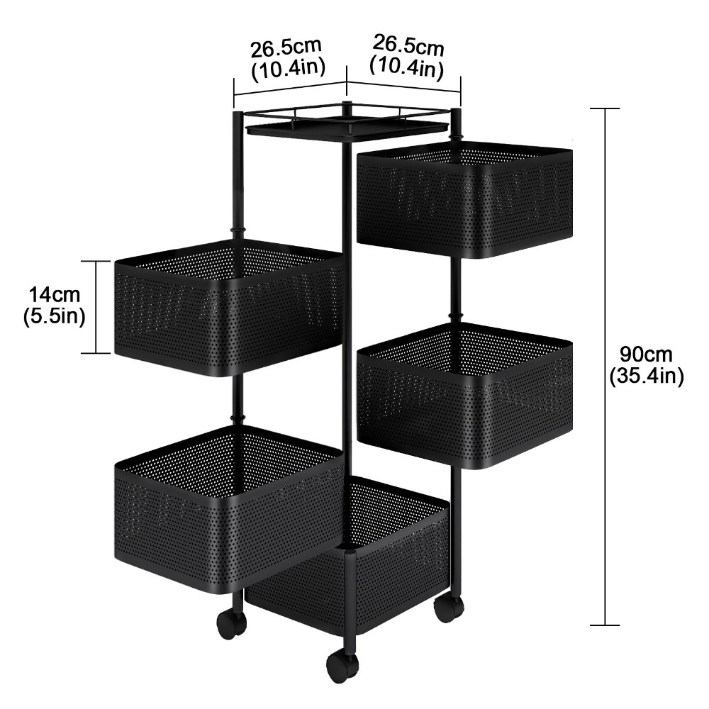 5-Tier Rotating Vegetable Rack with Wheels for Kitchen Storage