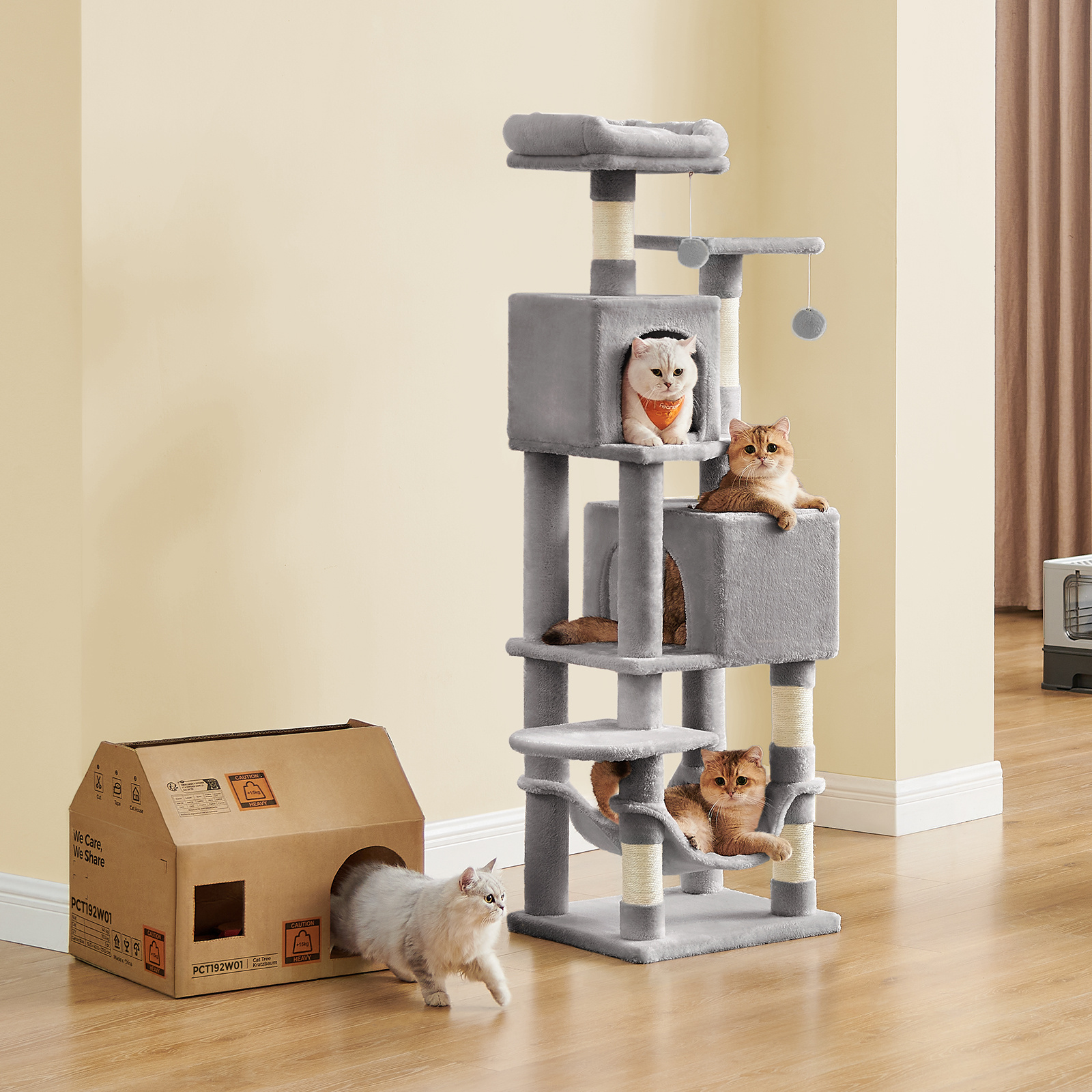 TEMU Scratching Tree, 155 Cm Cat Tree, Plush, Multi-level, Cat Scratching Tree