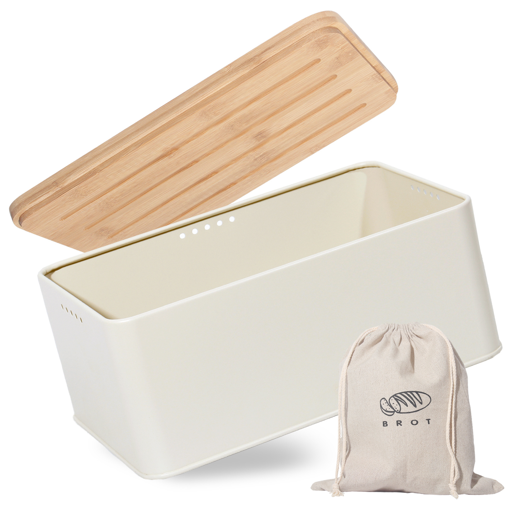 E-shop Aufbewahrungsbox mit Deckel, Brotkasten, Brotbox aus Metall mit Brotsack aus Leinen für langanhaltende Frische, Brotdose mit hochwertigem