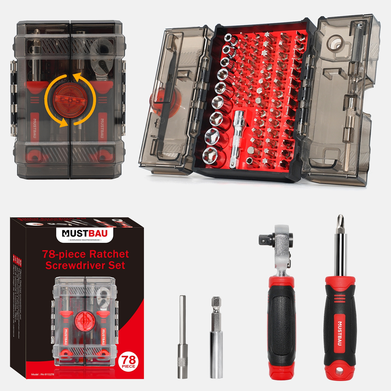 Image of Mustbau 78-piece Ratchet Screwdriver Set, Made Of Steel For Computers, Laptops