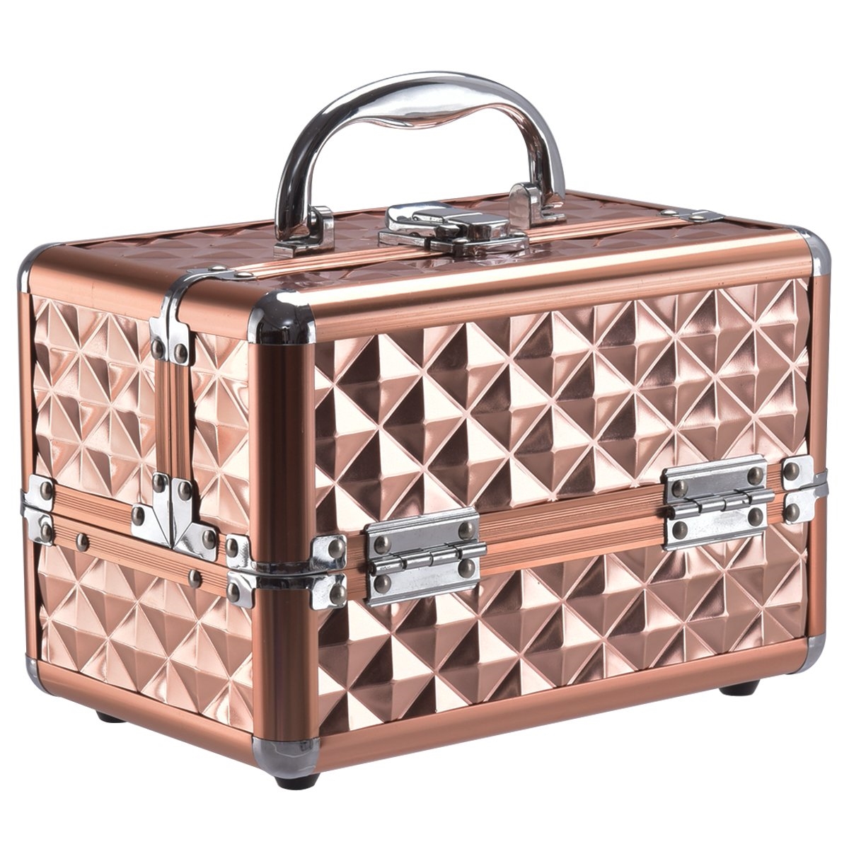 TEMU Beauty Case Makeup Case Cosmetic Case, Jewelry Case 23 X 15 X 18cm, Hairdresser Case With Mirror, For Women (gold)