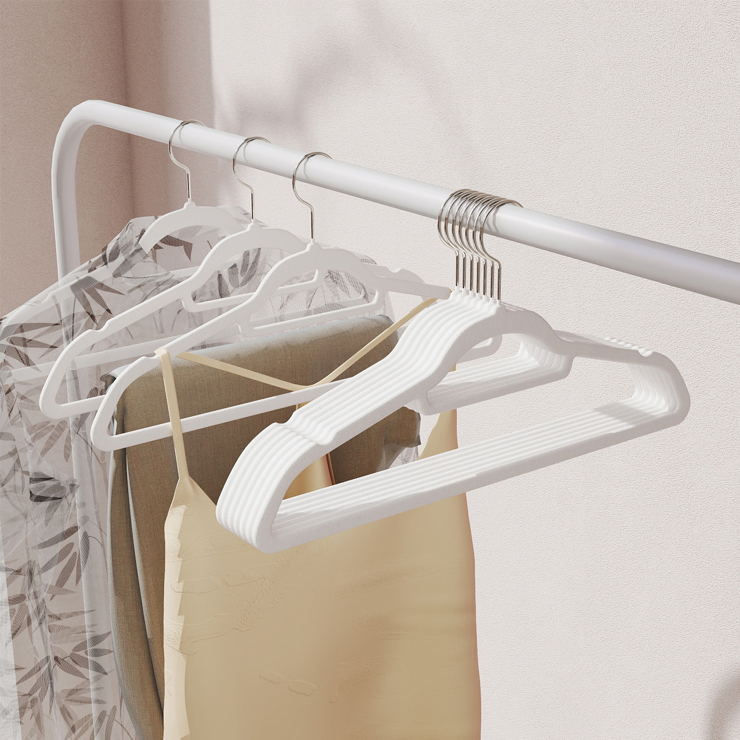TEMU Clothes Hanger Velvet, 50pcs Set, Hanger, Slip-resistant, Small Bar For Ties, 360° Rotatable Hook, Space-saving, 43.5 Cm, Shelves