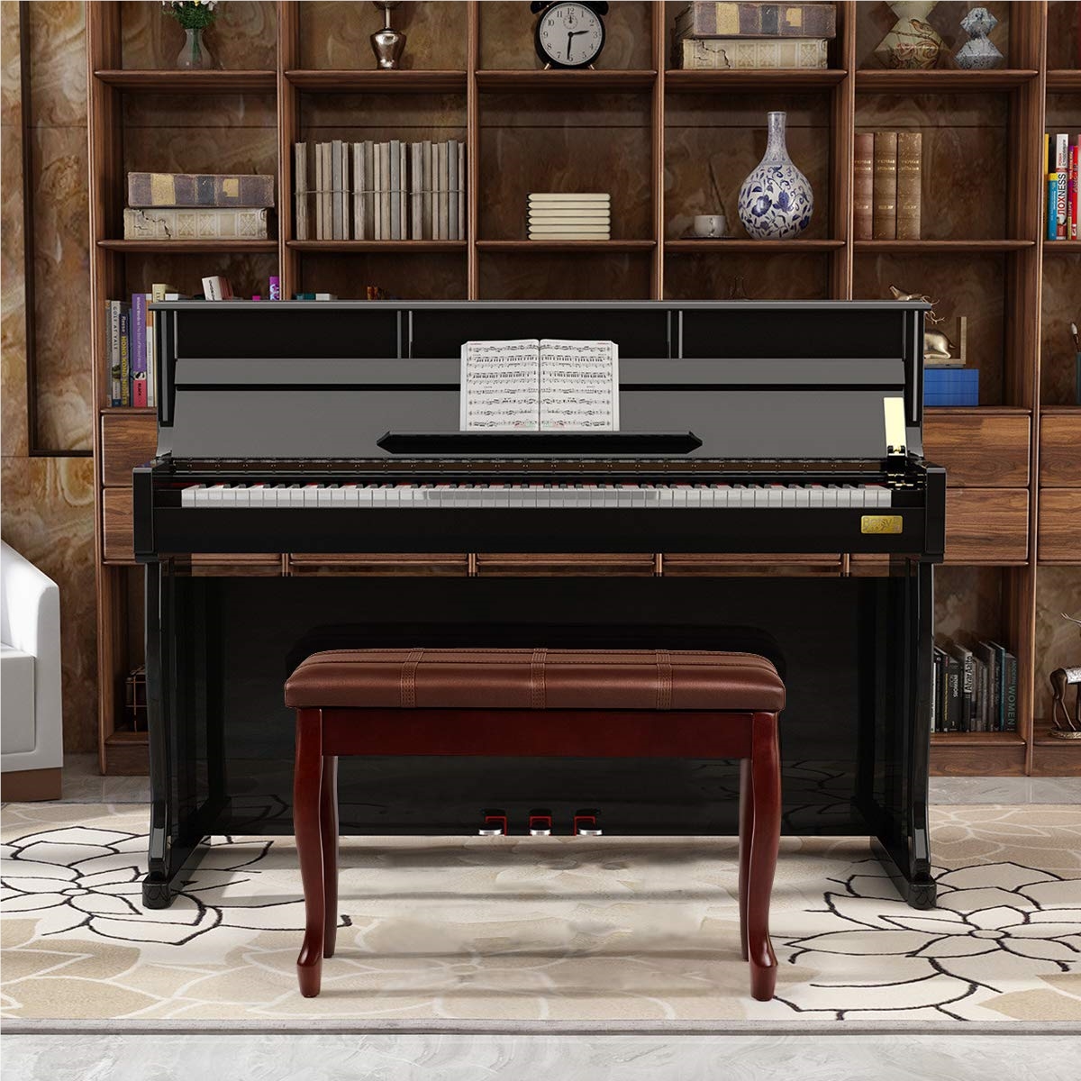 Solid Wood Piano Bench, Upholstered Piano Bench, Piano Seat, Keyboard Bench Piano Bench 75x35x49cm (brown)