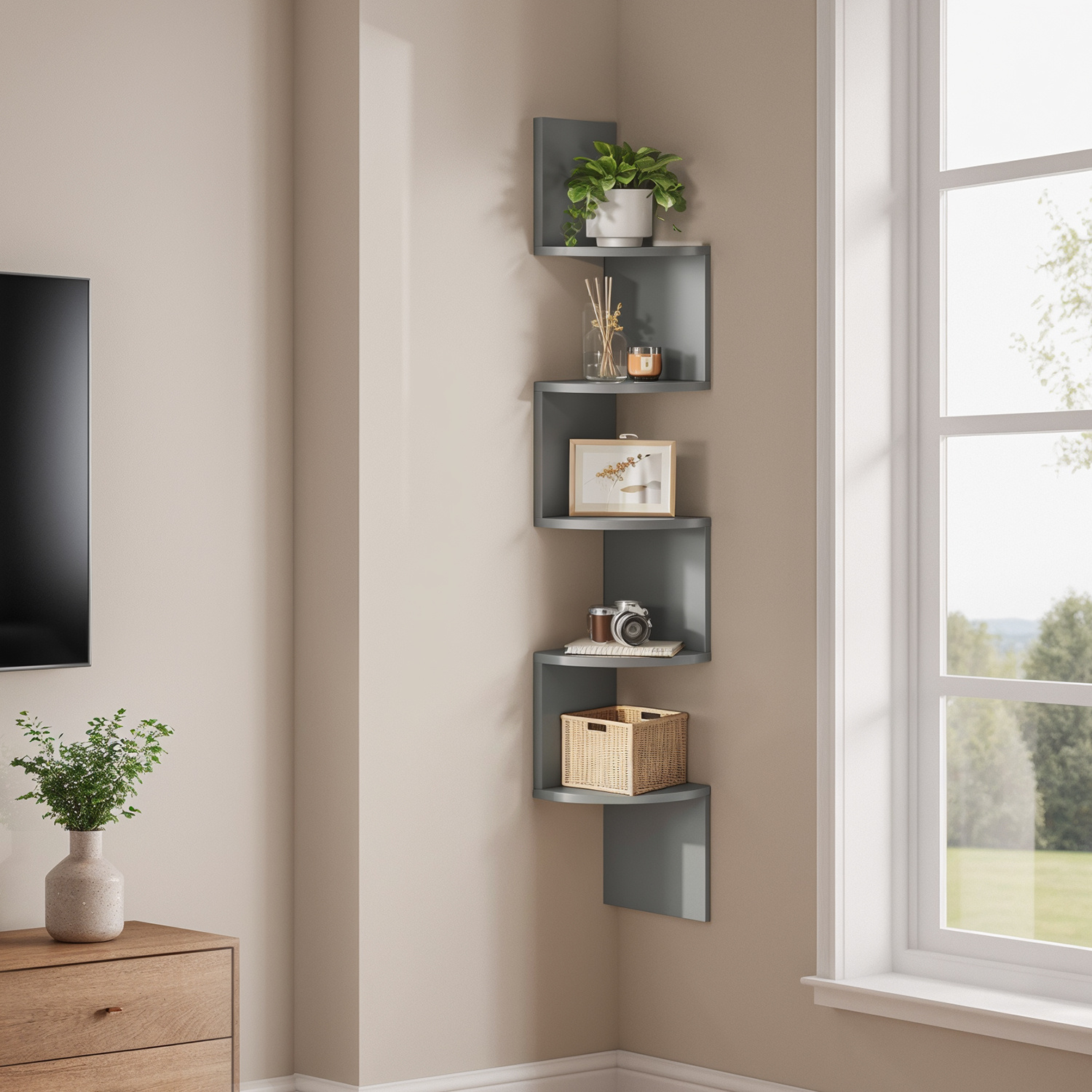 TEMU Corner Shelf, Wall Shelf , Floating Bookshelf, Bookcase, Plant Shelf For Bedroom, Living Room, Bathroom, Book Shelves