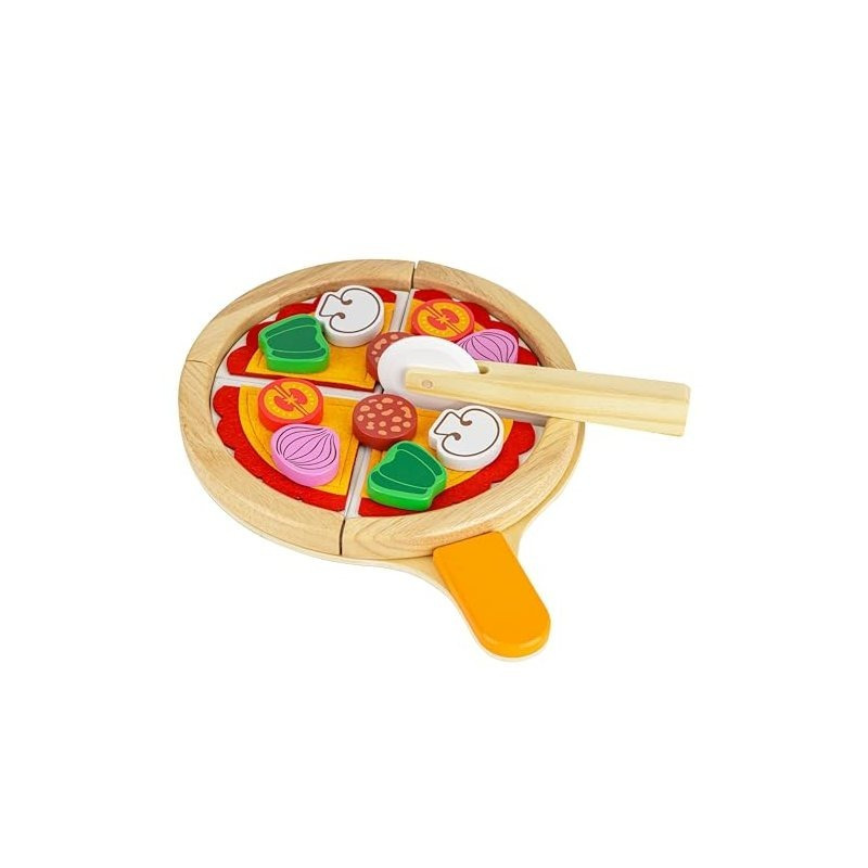 TEMU Baroni Toys Tagliere Legno Gioco, Gioco Educativo in Legno per Bambini, Pizza con Tagliapizza Giocattolo Per Bimbi dai 3 ai 7 Anni, Gioco per la