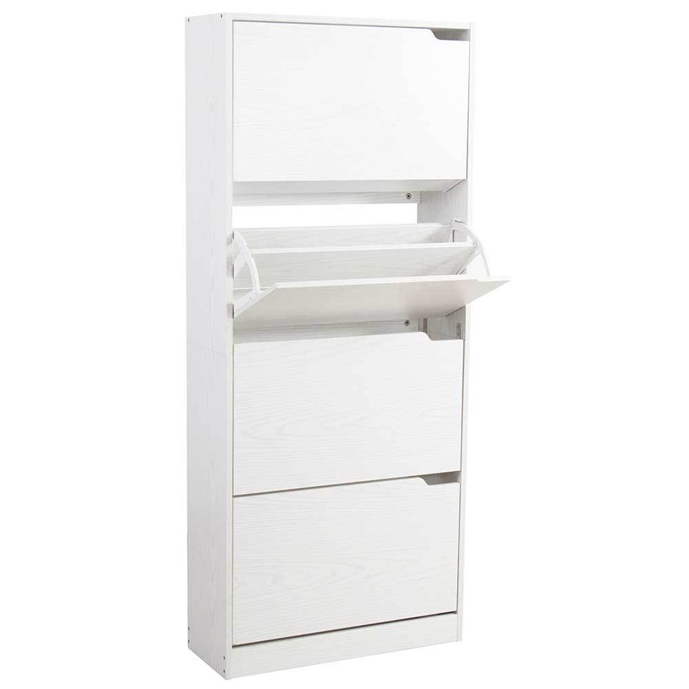 Bakaji Shoe Rack In Mdf Wood With 4 Shoe Doors, Concealed Handles, Double Depth, Compact Slim Dimensions 63 X 24 X 150 Cm, Home Entrance ()