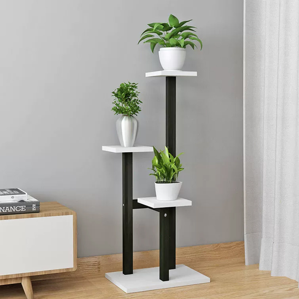 TEMU 1pc Room Floor Standing Flower Rack, Multi-level Stepped Plant Rack, Living Room Flower Pot Rack, Black Rack Whiteboard, Size 34.8cm W .6cm D X