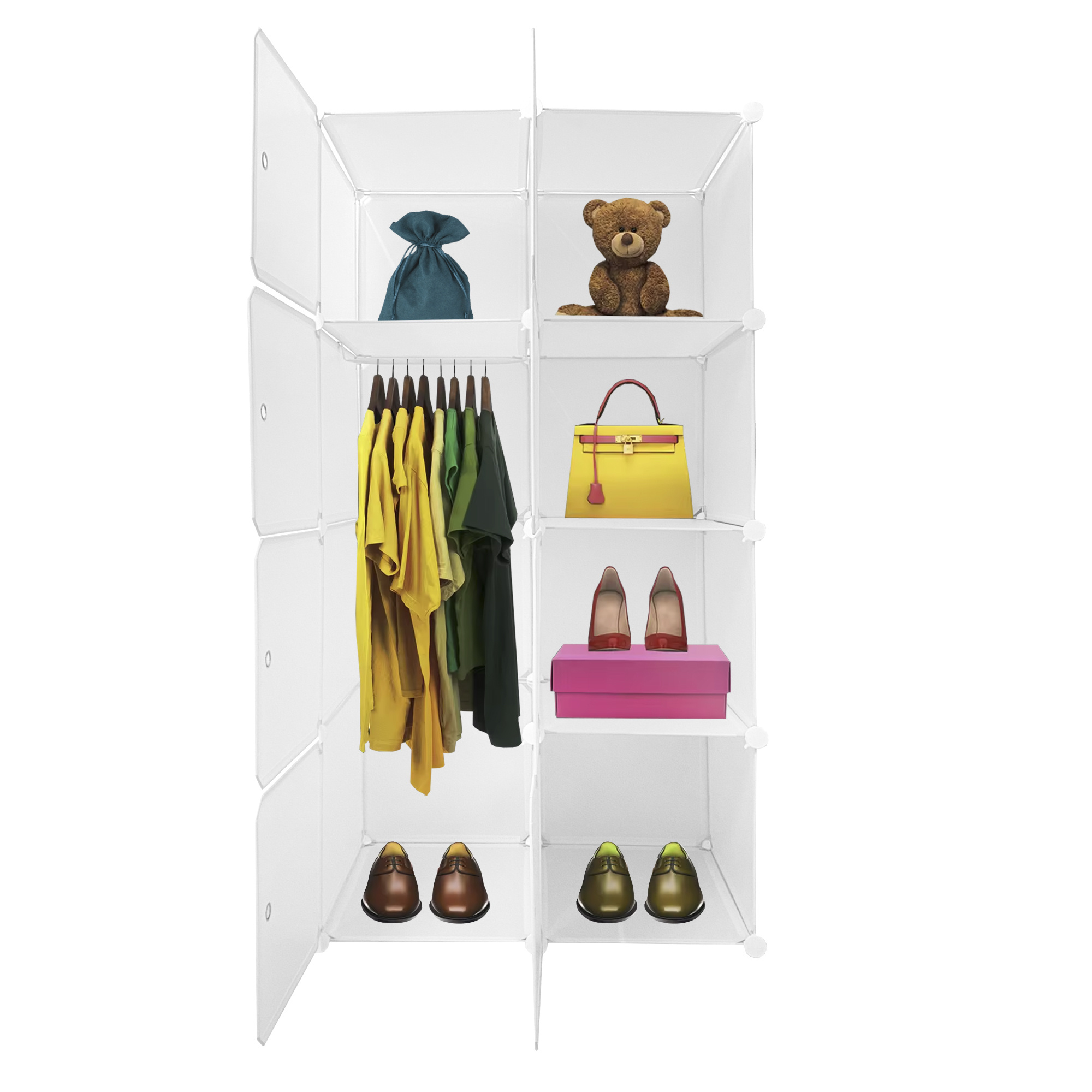 Armario Vestidor Cubos/Puertas 147x75x47cm - Módulos Estantería Organizador de Ropa y Zapatos, Diseño Moderno y , Resistente y Fácil de Ideal para Dormitorio Vestidor o Baño