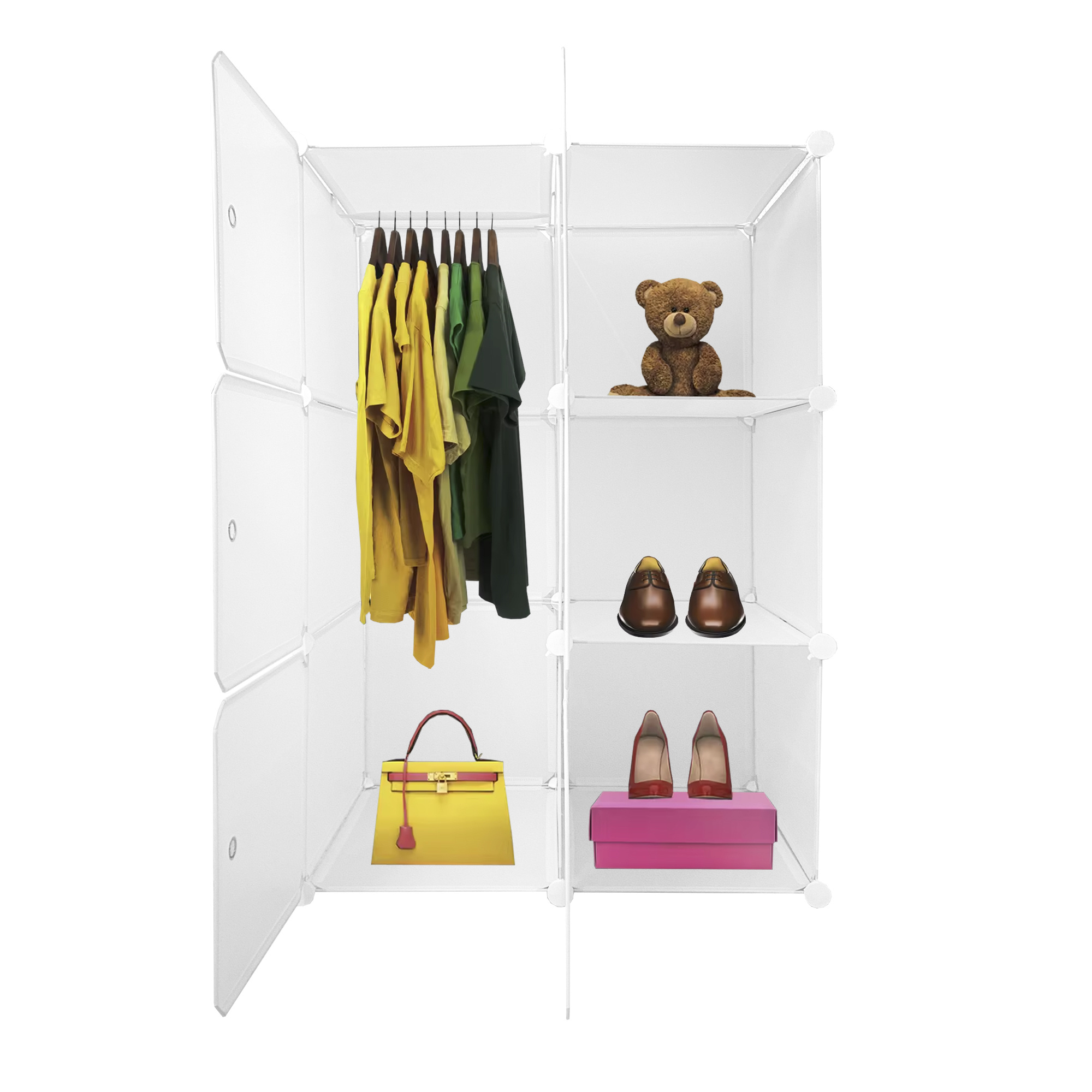 TEMU Armario Vestidor Cube Basic Cubos/Puertas 110x75x47cm - Modular Resistente y Versátil Barra para Ropa y Compartimentos de Almacenamiento, Ideal