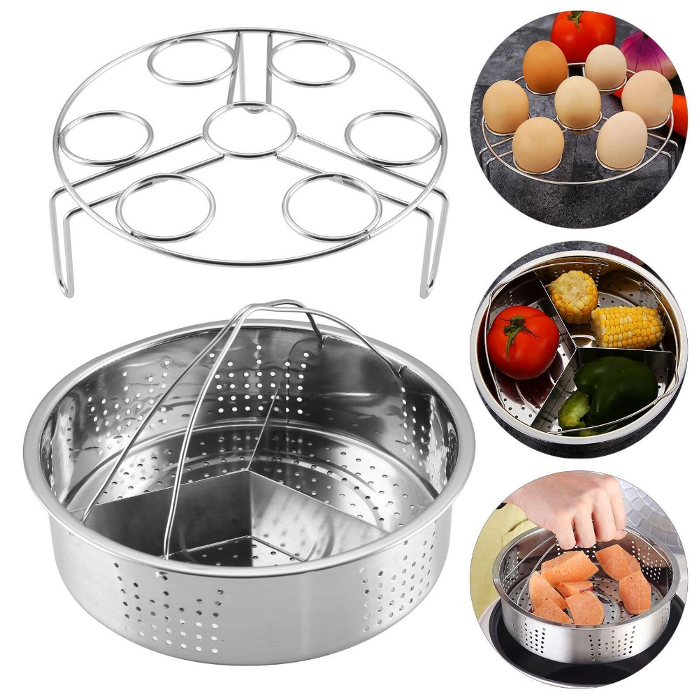 TEMU 3pcs Steamer Basket Rack Set Stainless Steel Trio Separator Set Egg Steaming Holder Rack For Pressure Cooker Instant Pot