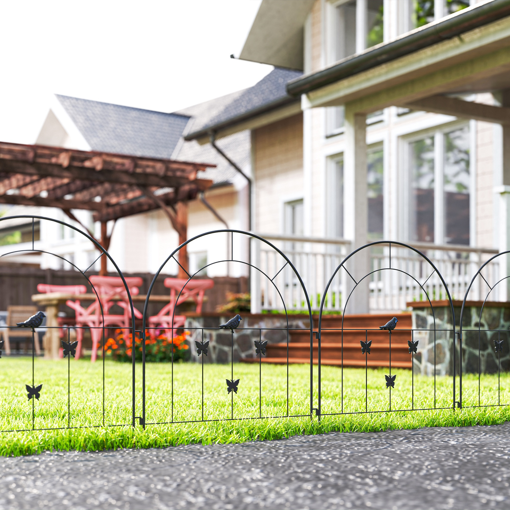 Image of Garden Fence Steel Fence 300 Cm X 70 Cm High Decorative Grid Fence Set Fence Elements Dog Fence Arch Fence For Dogs Landscape Fence For Garden Flower Beds Animal Barrier Outdoor Area Black