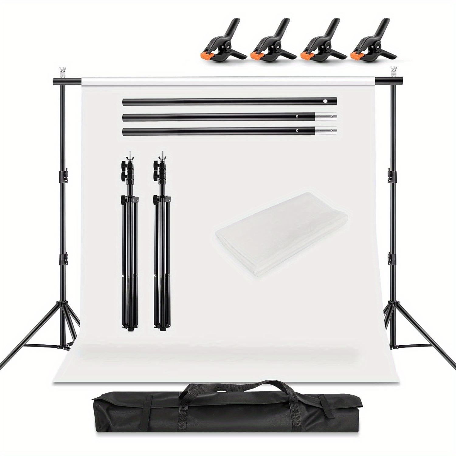 TEMU Backdrop Stand Kit 2 * 2m Adjustable Background Support Stand Backdrop Support Kit With X 1.6m White Photography Backdrop Carrying Bag And 4