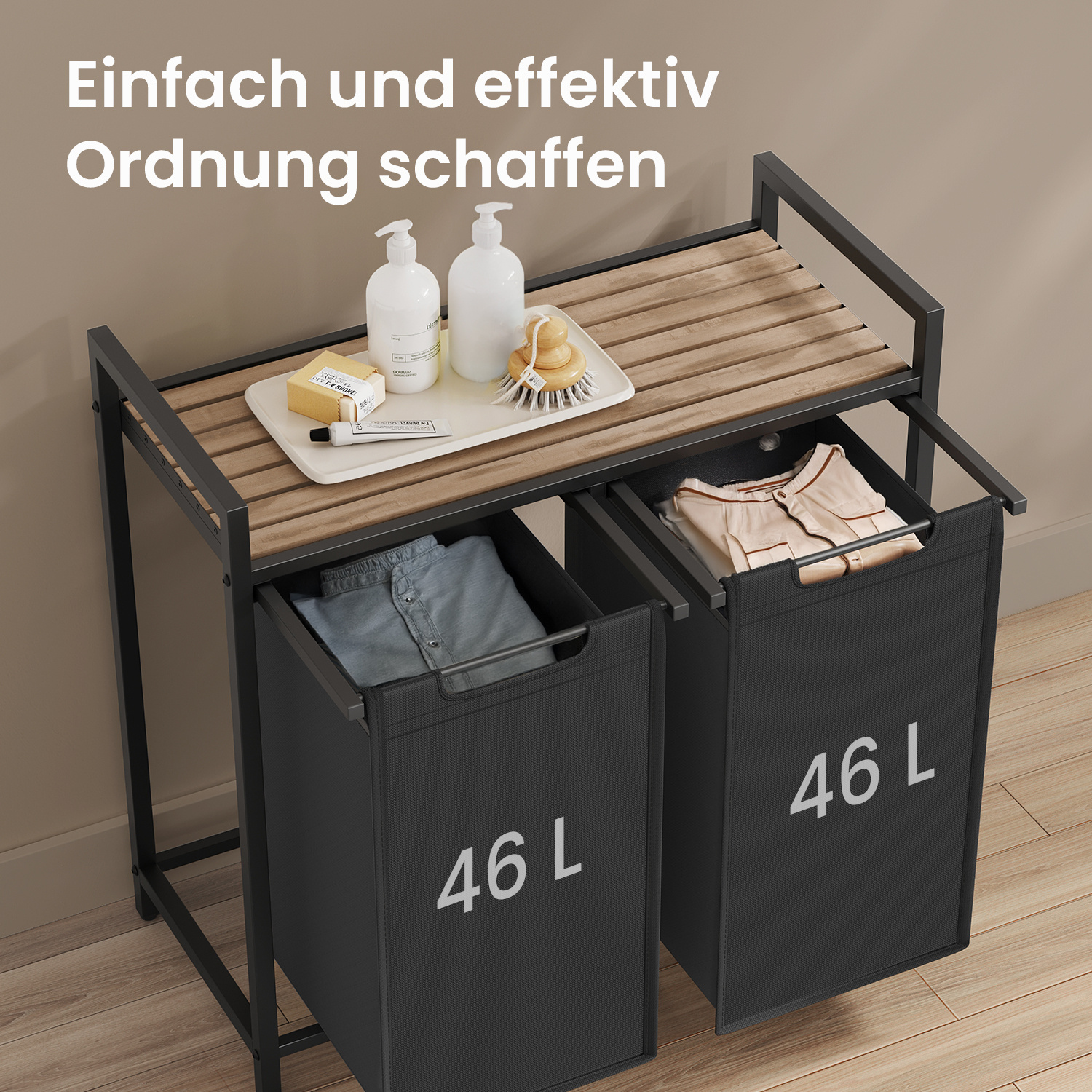 laundry basket 2 compartments laundry collector with shelf   laundry bag made of oxford fabric removable 2 x 46 l laundry baskets 3