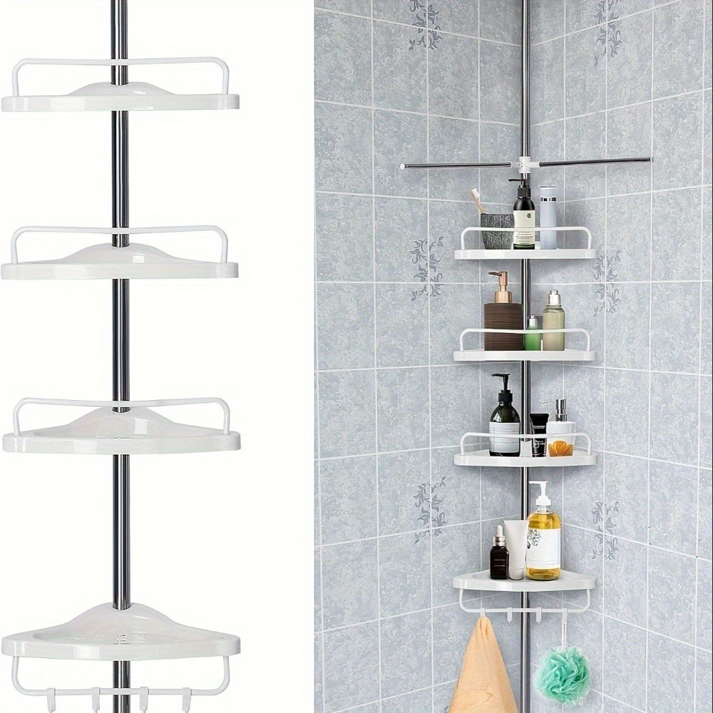 TEMU 4 Tier Anti Rust Adjustable Telescopic Bathroom Shower Corner Rack Shelf Organiser Caddy
