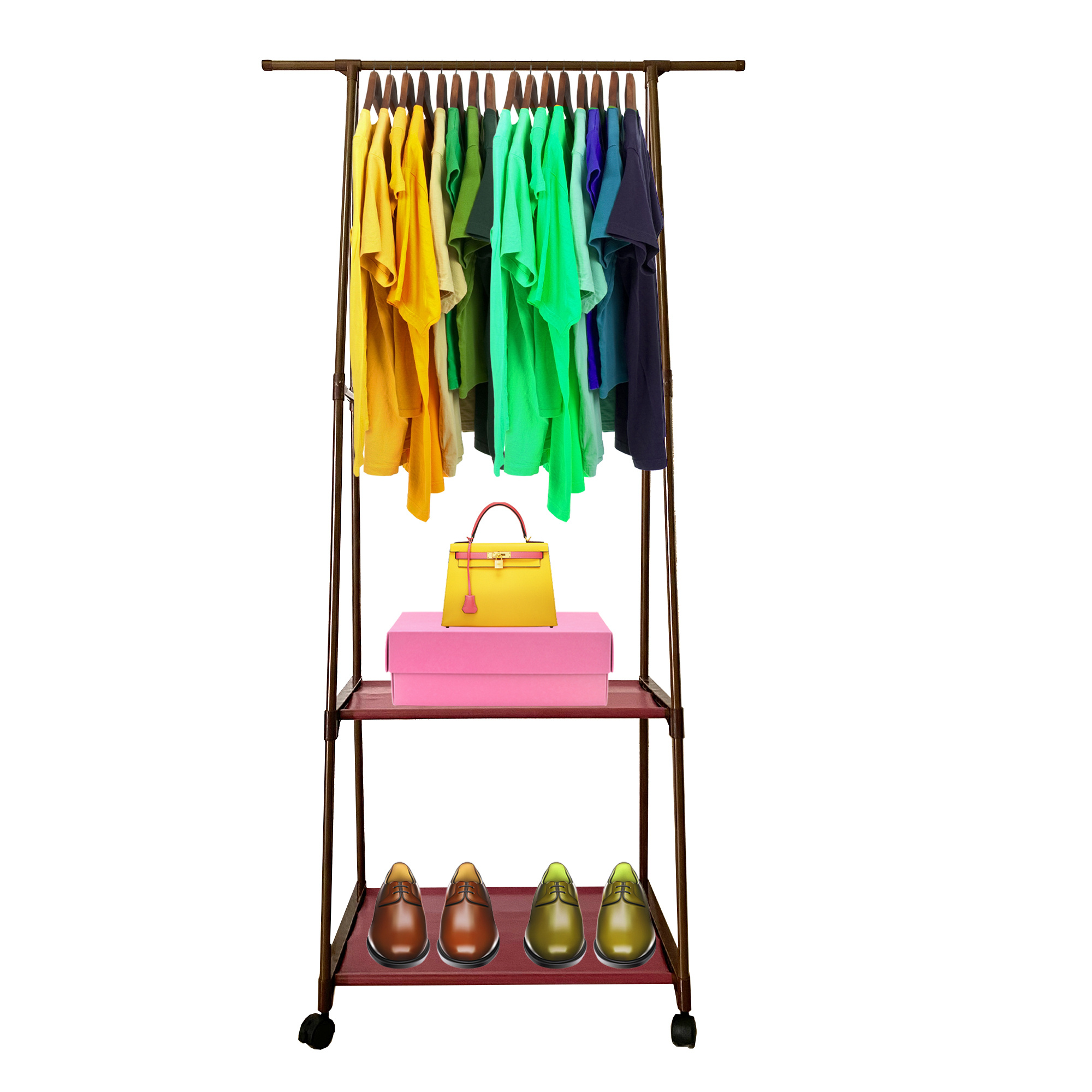 TEMU Perchero Burro con Ruedas Home 152x82x44cm – 2 Baldas 1 Barra Organizador de Ropa y Zapatos Almacenamiento de Ropa Guardaropa Armario