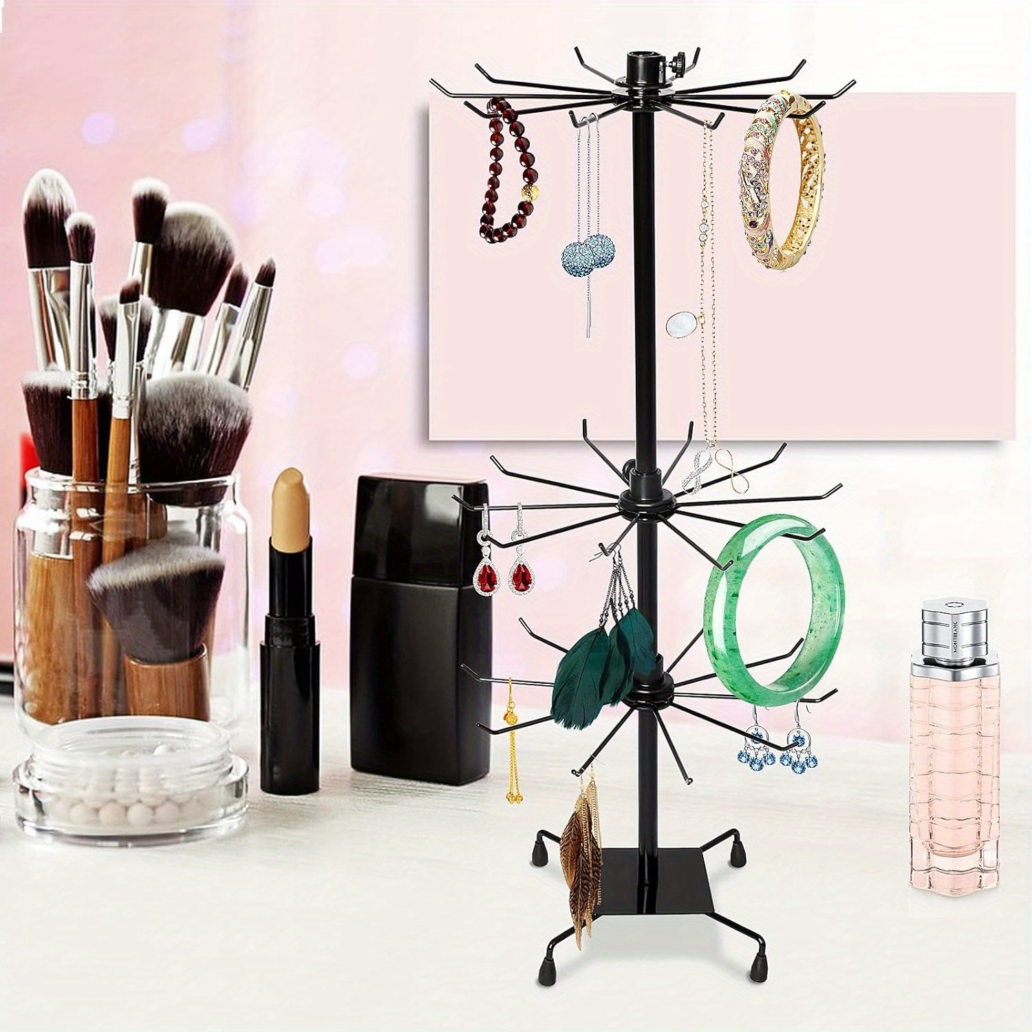 TEMU 3 Tier Rotating Jewelry Tower Necklaces Hanger Stand Jewelry Holder Keyring Display Rotating Stand Rack For Organize Jewelry Necklaces Earrings
