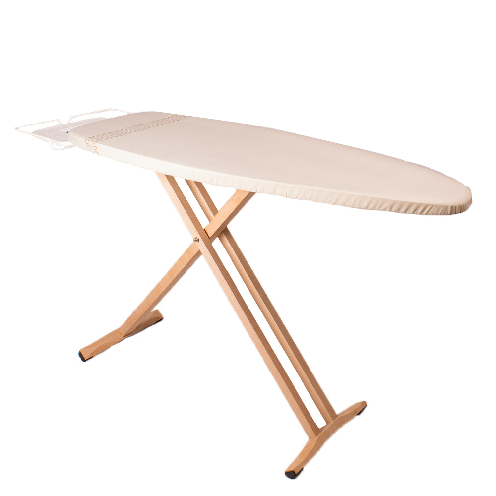 TEMU Table à repasser en bois NUBAR 130x47cm avec housse 100% coton - Hauteur de travail ergonomique 92cm - Équipée d'un -fer et d'un support pour