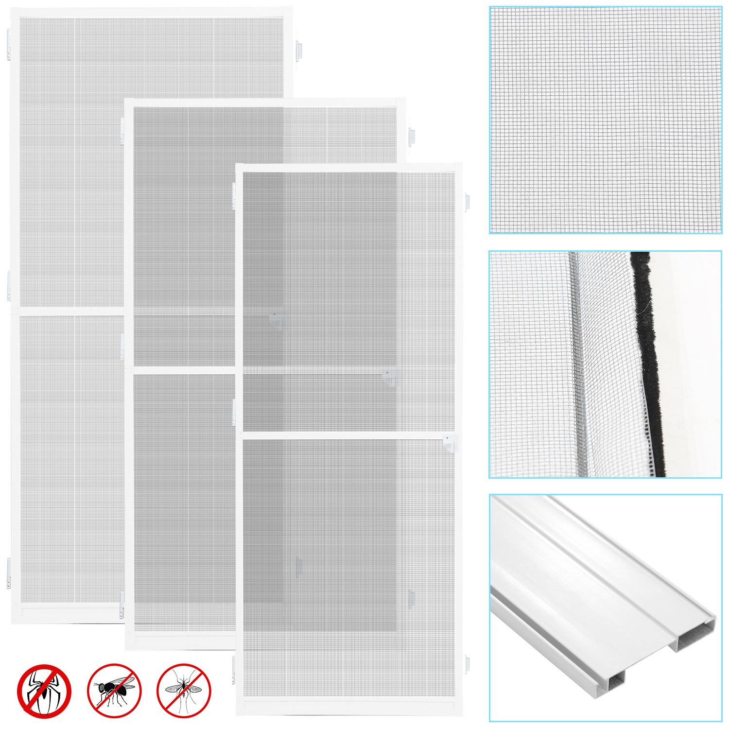 Zanzariera Per Porta 120x240 Cm - Telaio Alluminio, Fibra Di Vetro, Bianco, Montaggio Facile - Foto 9