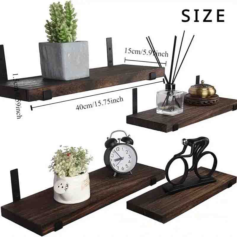E-shop 4-teiliges fließendes Regal, rustikales Holz, Wandregal, Schlafzimmer, Wohnzimmer, Küche, Badezimmer, Büro und Pflanzenwandorganisator
