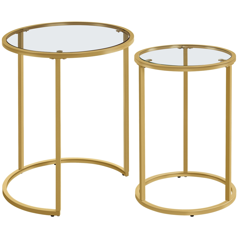 TEMU Costoffs Juego de 2 Mesas Redondas de Café con Estructura de Metal y Vidrio, Diseño Moderno para Hogar, Sala, , , Recepción