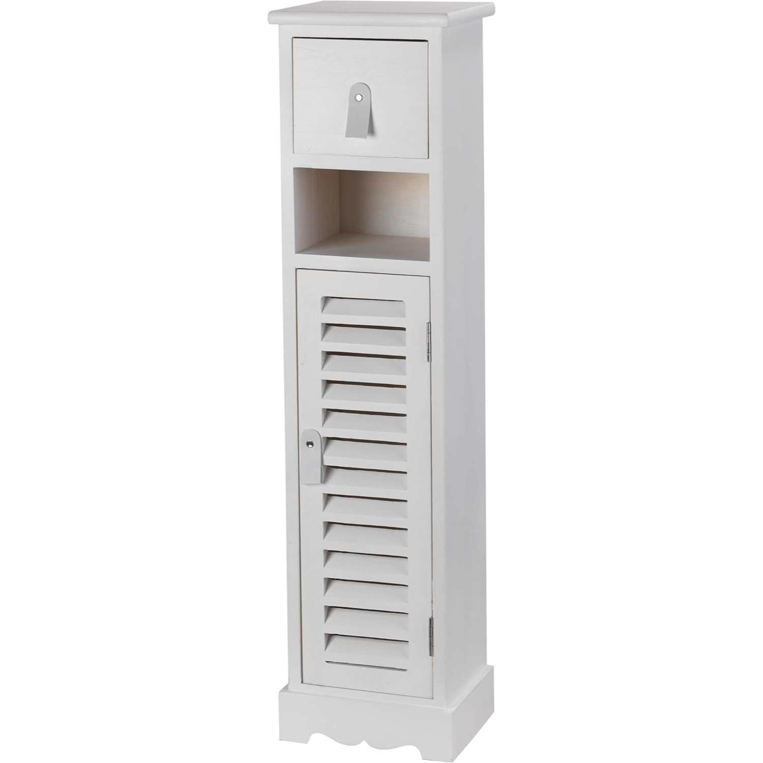 Image of Baroni Space-saving Wooden Column In White 1 Door 1 Drawer 1 Shelf. Bathroom Cabinet 21.5x18x86cm